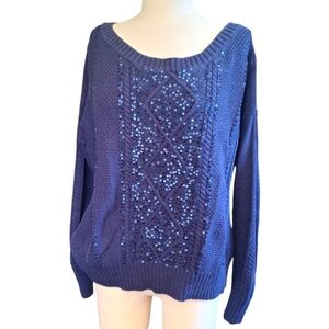 Boston proper blue sequins women's sweater size Large EUC